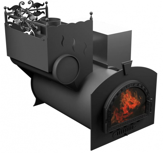 Печь Горыныч 3, каменка с левой стороны, средняя дверь со стеклом фото в Омске